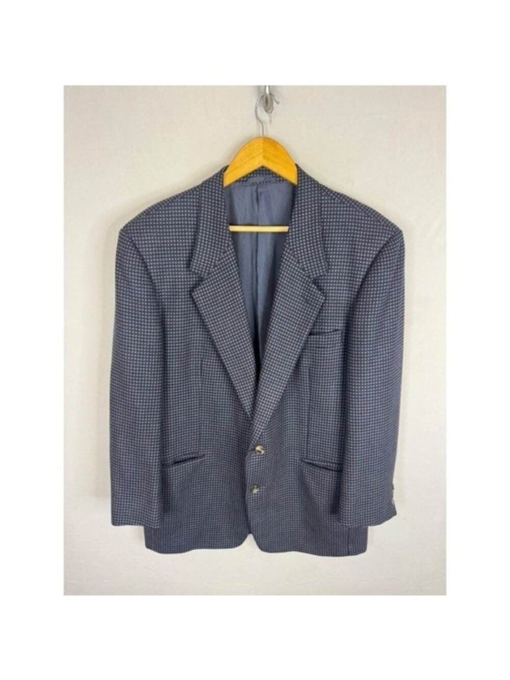 Vestimenta Mens 42R Wool Blazer Navy Grey Micro Pattern Two Button Jacket Italy